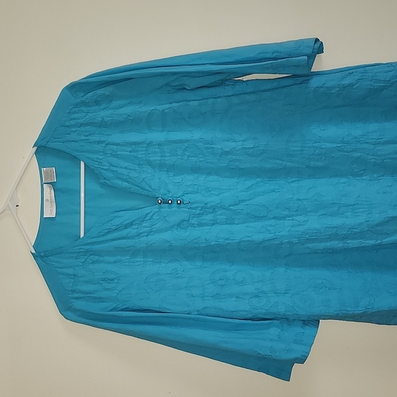 Soft Surroundings Blue Quilted Tunic Top Pullover Dress, Double Slits Cotton MP - Picture 2 of 13